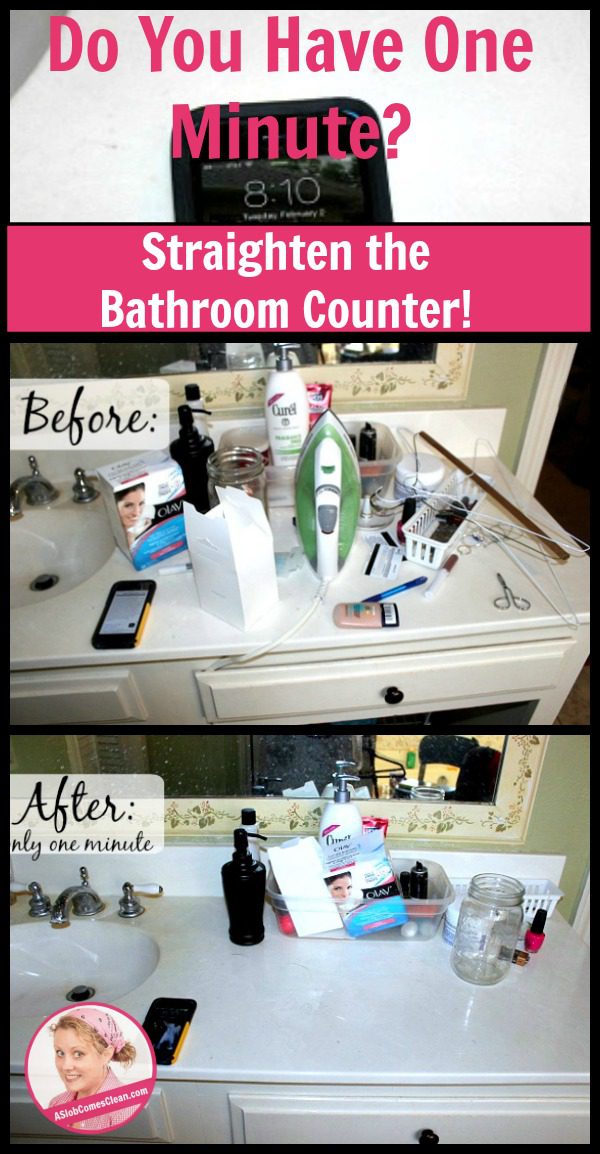 One Minute Bathroom Counter pin at ASlobComesClean.com